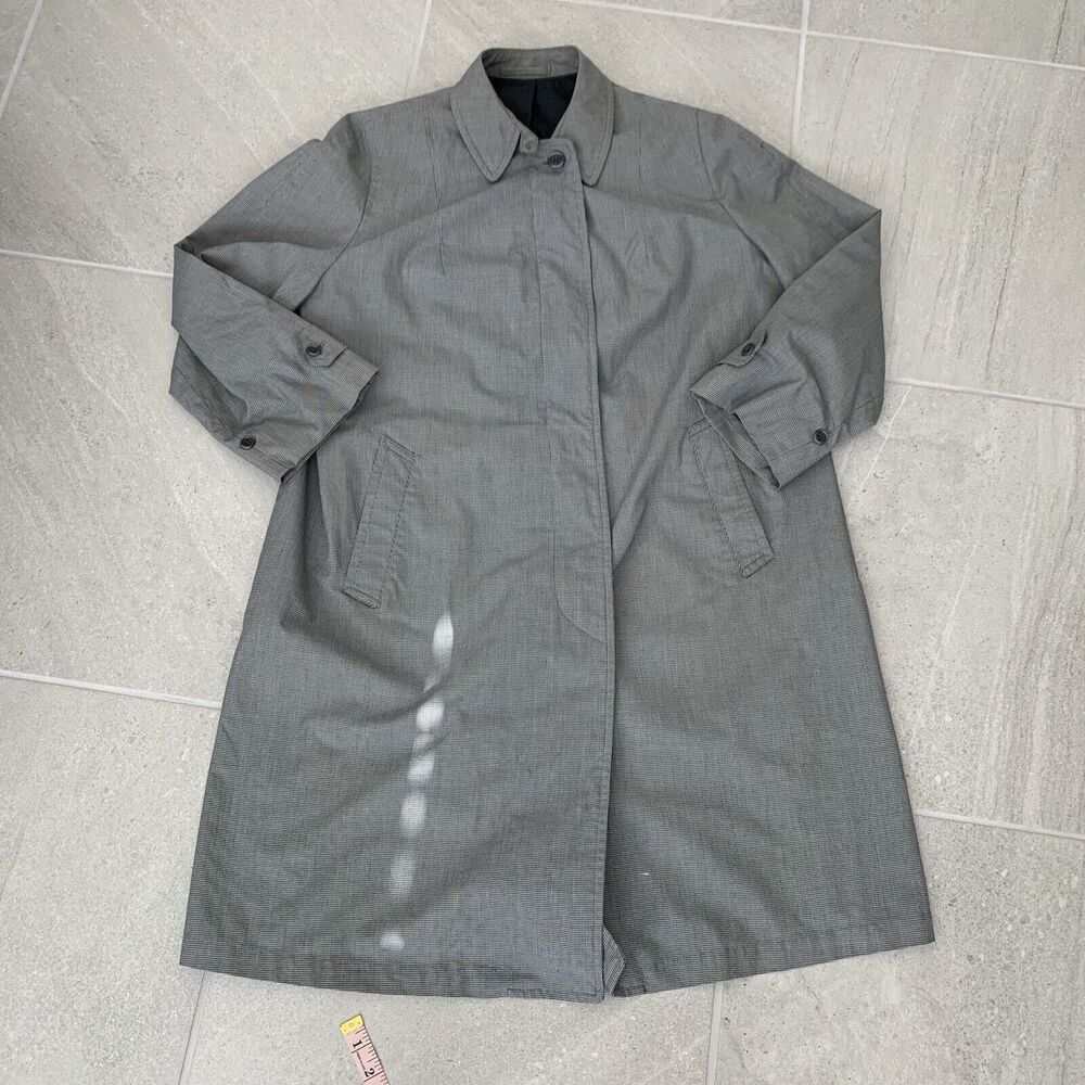 Vintage London Fog Overcoat Trench Coat Houndstooth Gray Black Size 14R